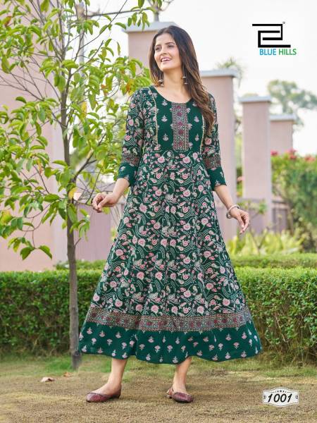 Blue Hills Happy Hours Printed Gown Style Anarkali Kurtis

